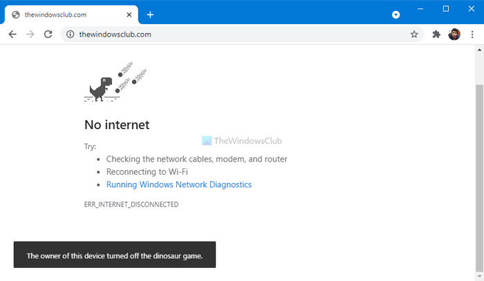 How to disable Dinosaur game in Chrome when device is offline