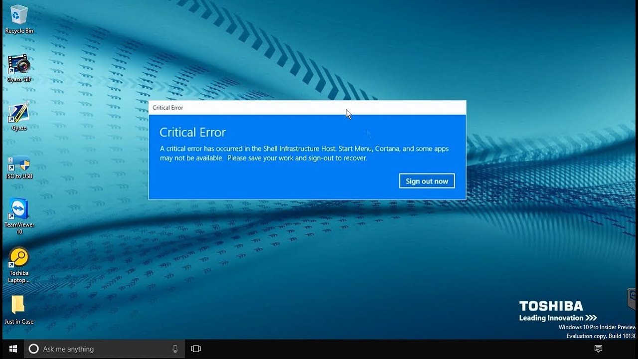 how to fix critical error in windows 10 start menu