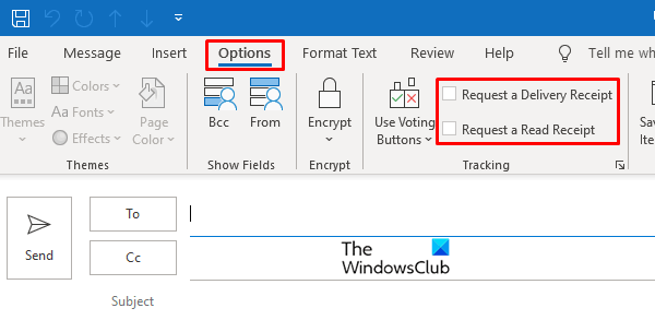 How to set up read receipt in outlook inside options
