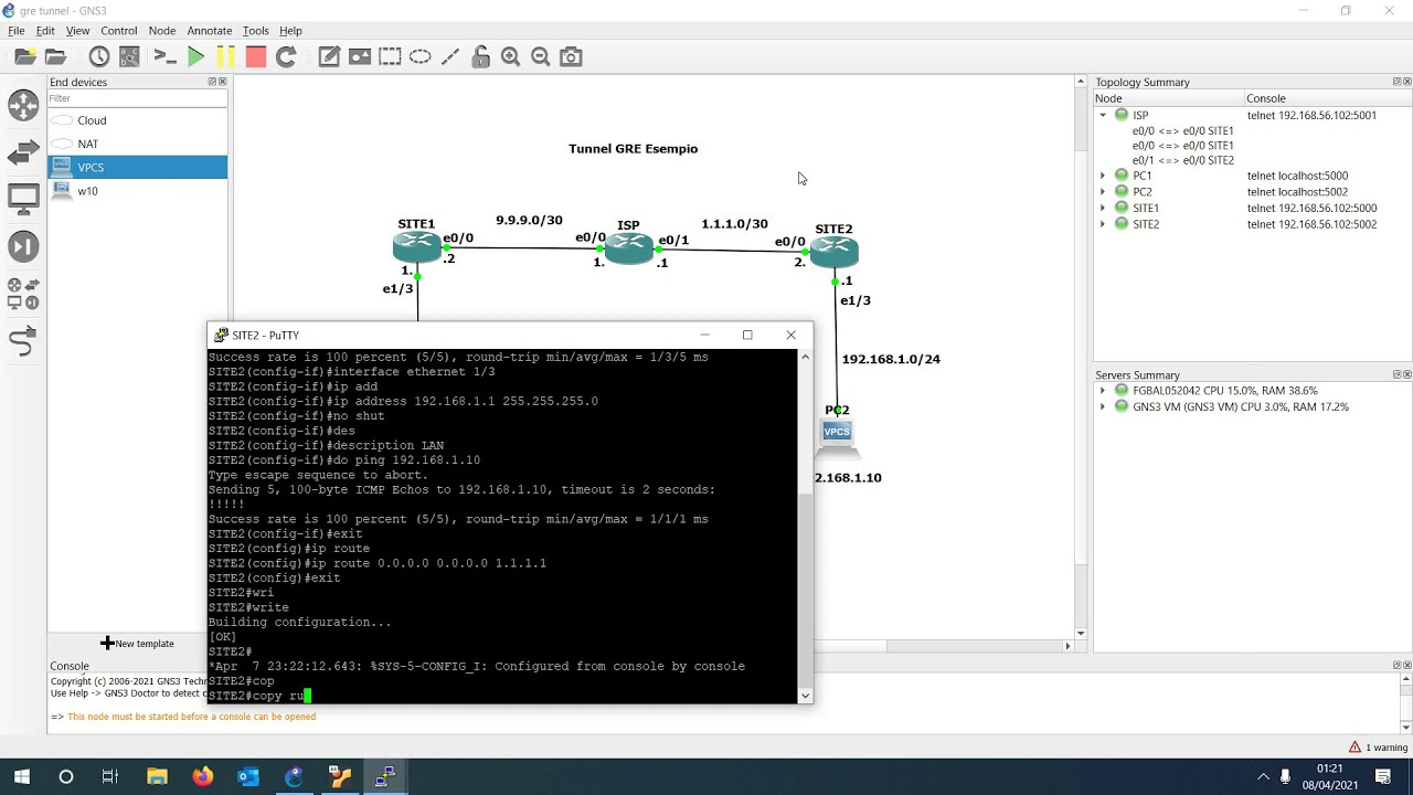 #6 Tunnel GRE CISCO ROUTER - CCNA LAB BASIC GNS3 (200-301) > BENISNOUS