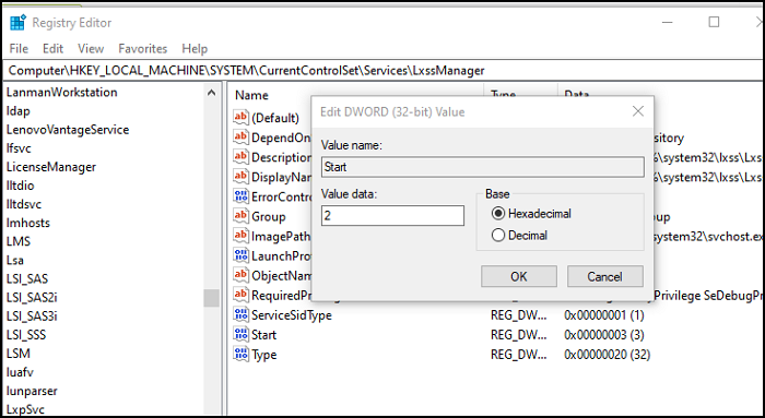 LxssManager Registry Auto Start WSL