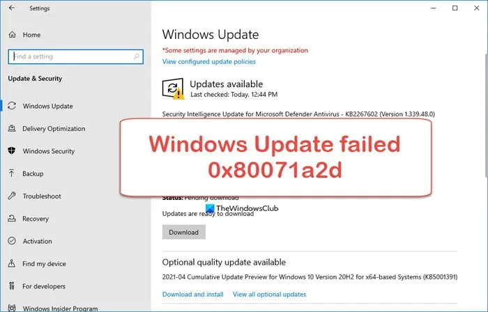 Fix 0x80071a2d Windows Update error