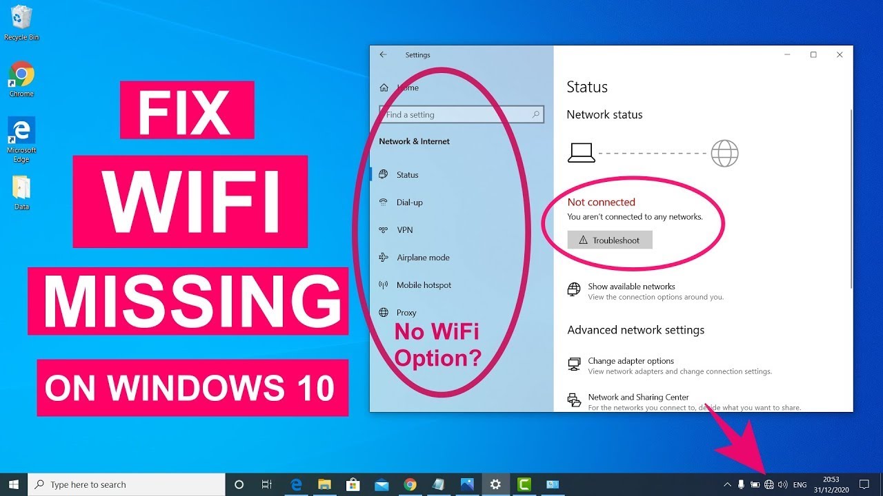 windows 10 wifi missing from settings