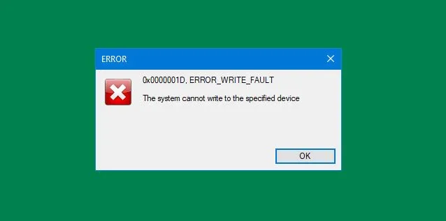 The system cannot write to the specified device