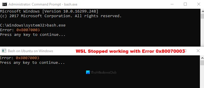 WSL Stopped working with Error 0x80070003