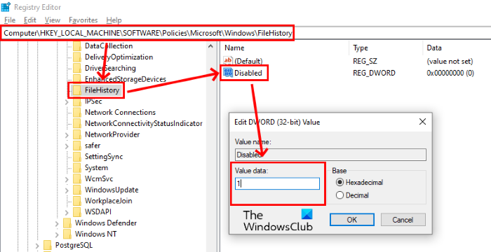 disable filehistory registry editor