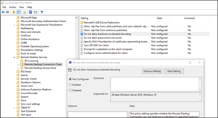 Enable Hardware acceleration setting RDP Group Policy