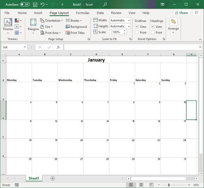 How to create a Calendar in Excel