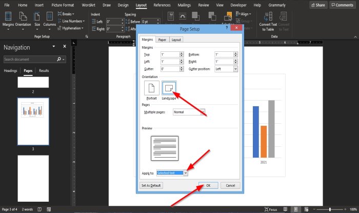 How to make one page landscape in Word