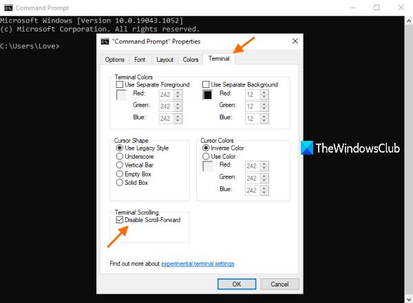 disable scroll forward command prompt