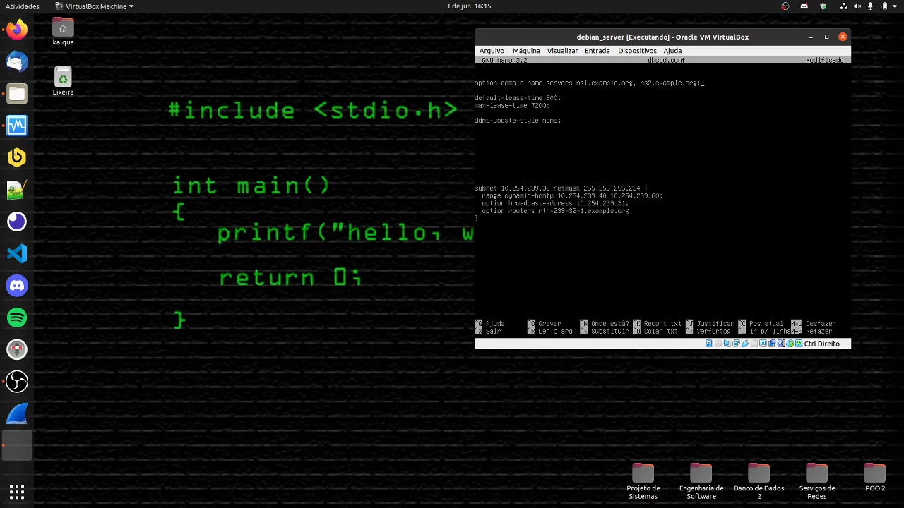 Configurando Servidor DHCP no Debian > BENISNOUS