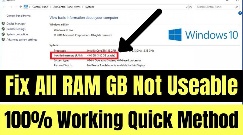 How To Fix All Ram Gb Not Useable Problem In Windows 10 8 7 Quick