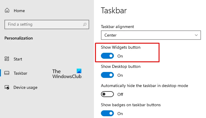 Add or Remove widgets from taskbar on Windows 11