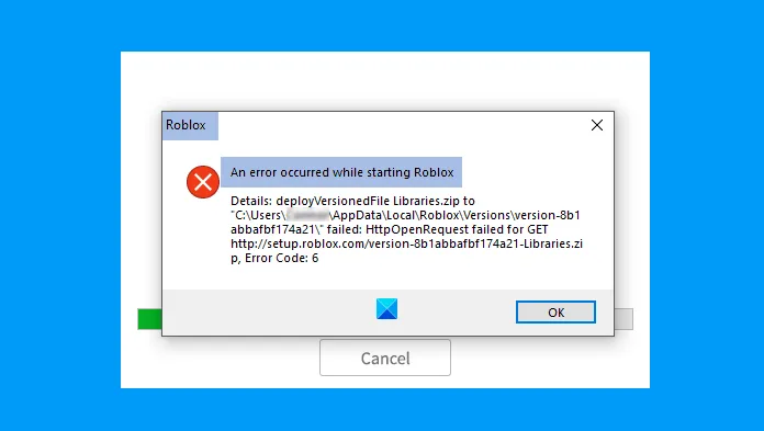 An error that occurred while starting Roblox Studio
