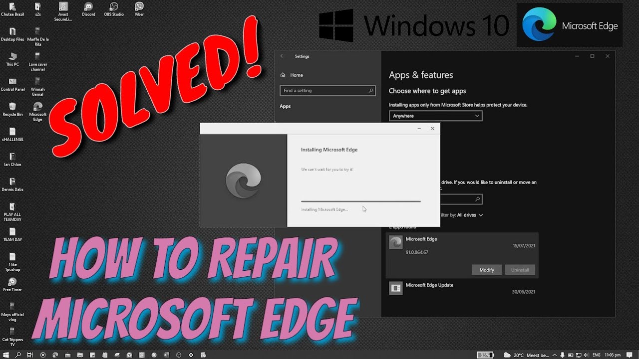 How To Repair Microsoft Edge Browser In Windows 10 Fast And Easy Fix Missing On Pc Win10 Apps