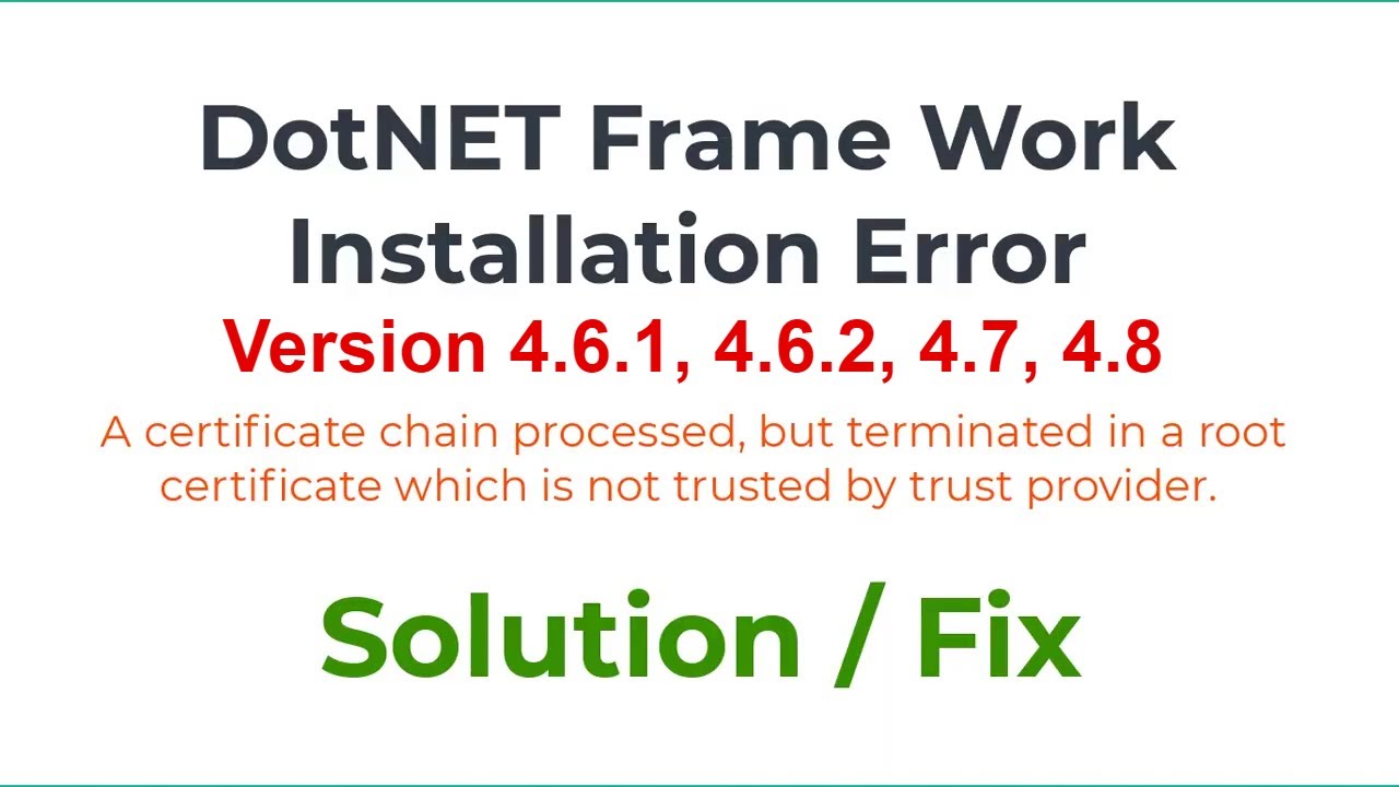 How Solve / Fix Dot Net Frame Work installation did not succeed error