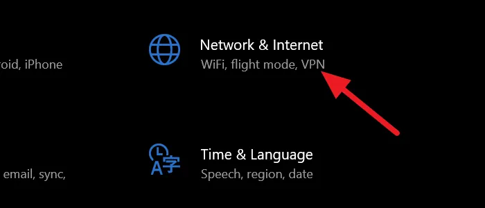 Network & Internet in Settings