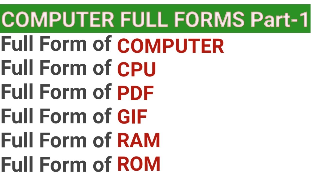 Most Commonly Used Computer Full Form Computer Full Form