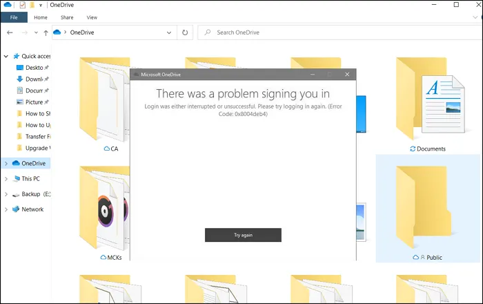 Fix Error Code 0x8004deb4 OneDrive