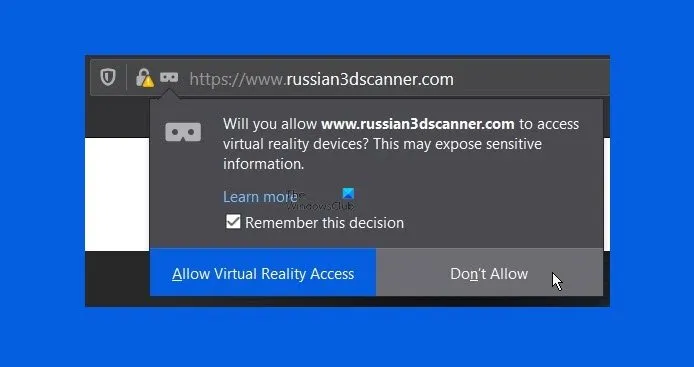 block websites requests to access Virtual Reality devices in Firefox