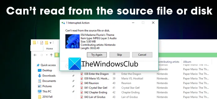 Can’t read from the source file or disk while copying