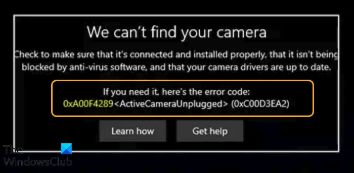 Webcam error code 0xA00F4289