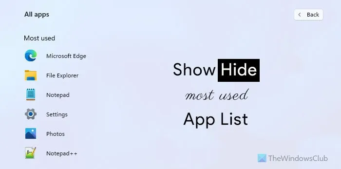 How to show or hide Most Used apps in Start Menu on Windows 11