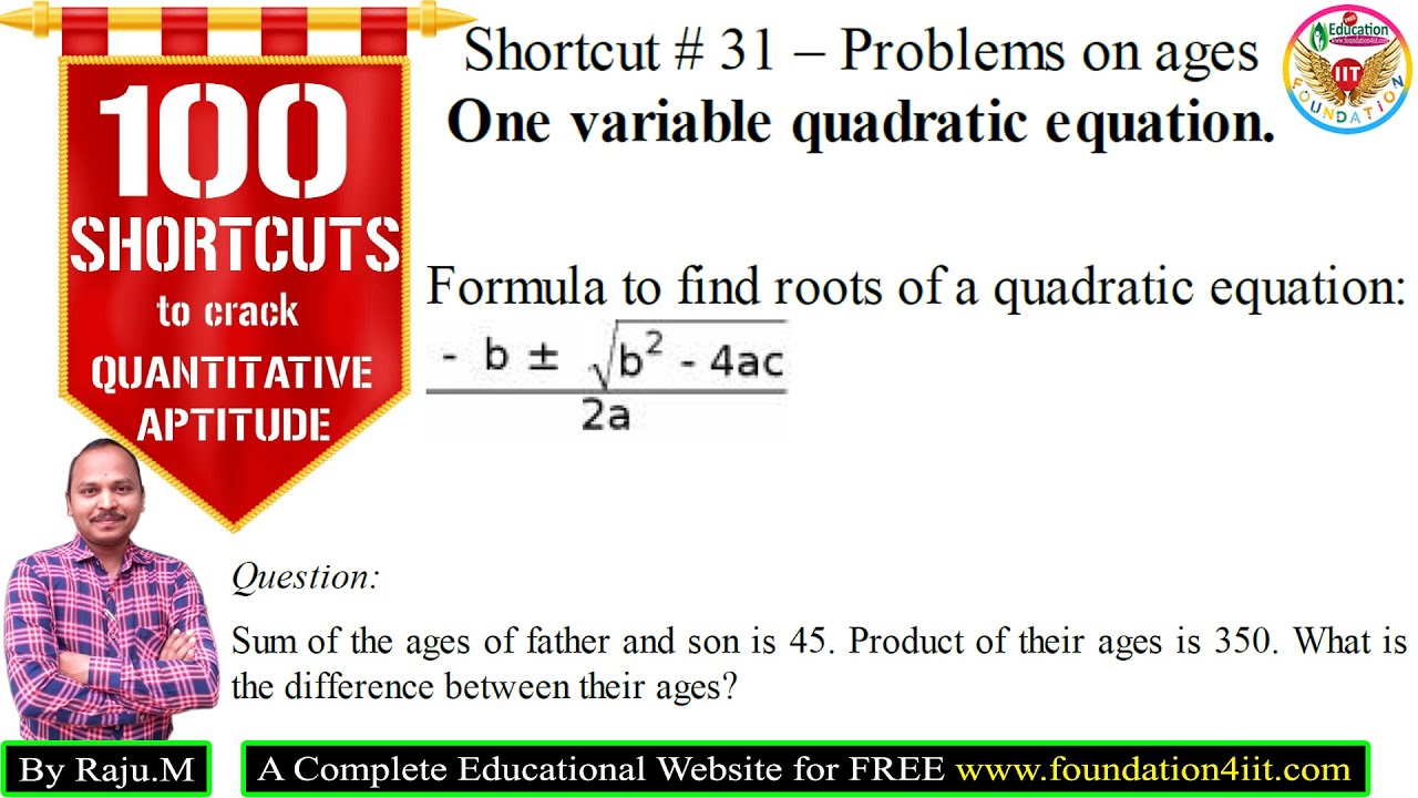 Problems On Ages Shortcut 31 Quantitative Aptitude Test