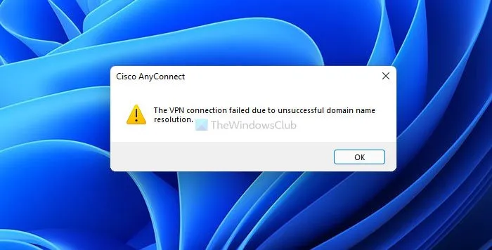 Fix The VPN connection failed due to unsuccessful domain name resolution