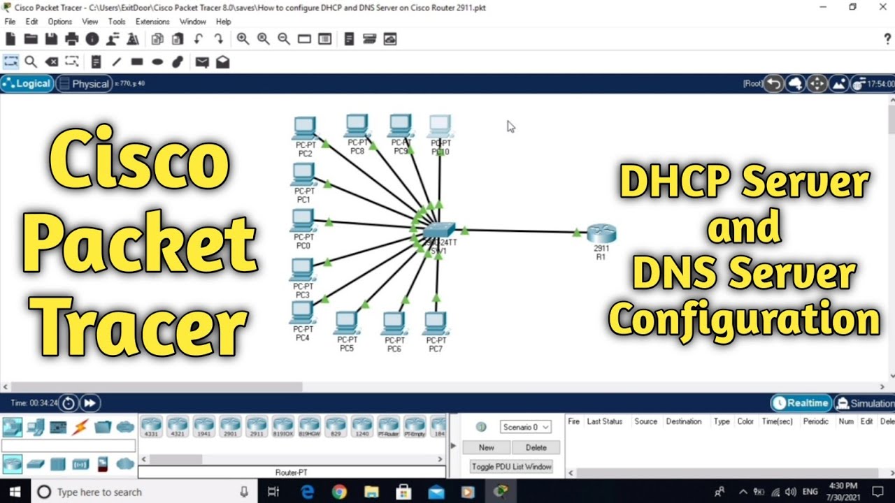 How to Configure DHCP and DNS Server on Cisco Router in Packet Tracer