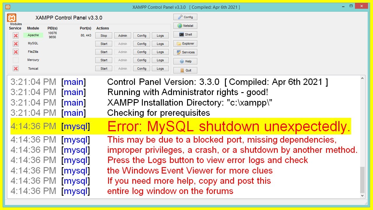 [FIXED] XAMPP Error: MySQL Shutdown Unexpectedly | Repair Corrupted ...