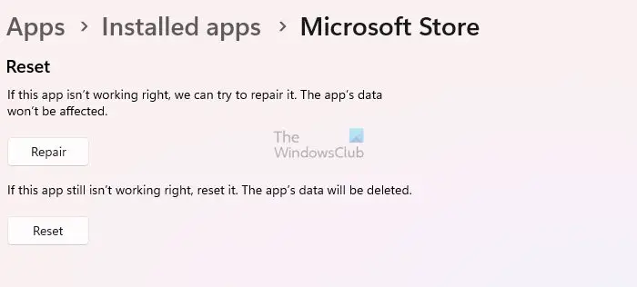 Reset Microsoft Store