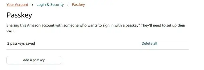 Delete All passkey Amazon