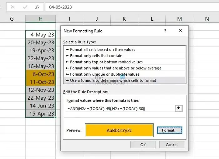 Conditional Formatting Date Range Criteria Formula