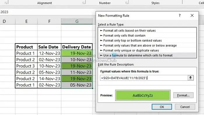 Conditional Formatting Specific Date Selection Formula