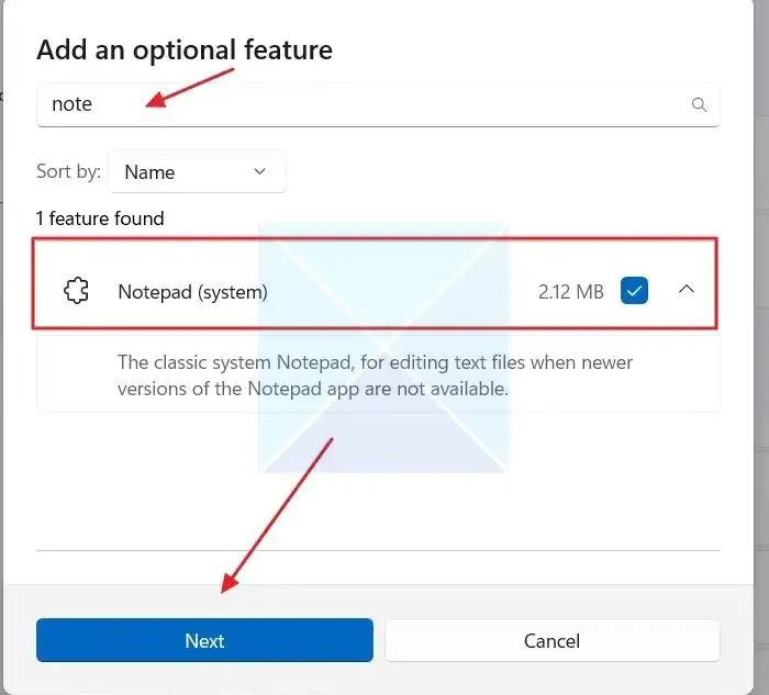 Search For Notepad In Optional Features