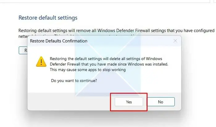 Restore Defaults Confirmation