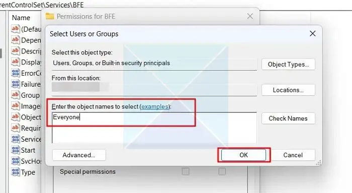 Select Users or Groups in Registry