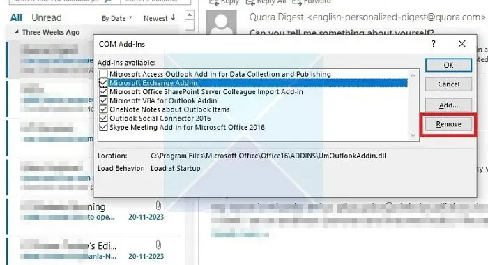 Outlook Remove Add In
