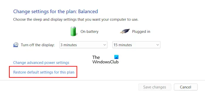 Restore default settings for power plan