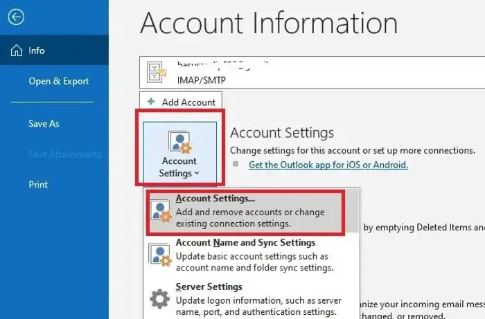 Outlook Account Settings