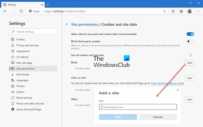 Allow or block Cookies in Microsoft Edge