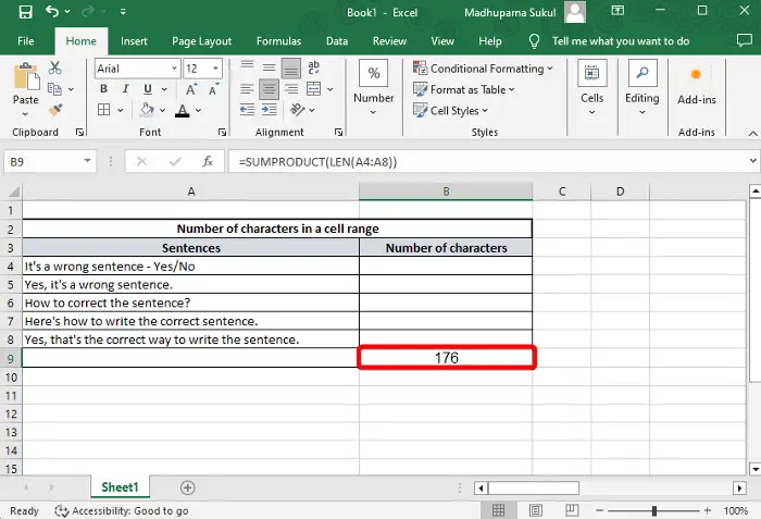 Count characters in Excel