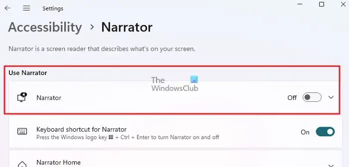 Turn off Narrator Windows