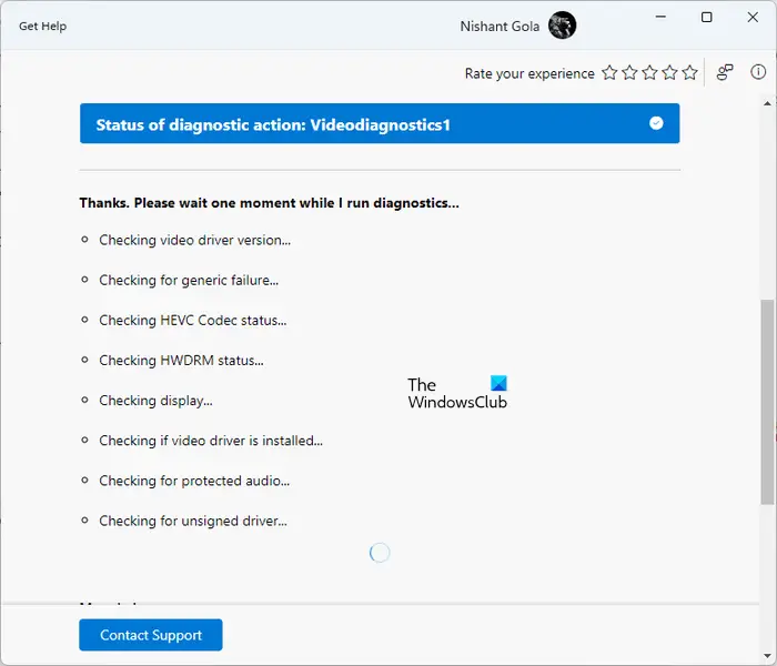 Diagnostics status Get Help Video Playback Troubleshooter