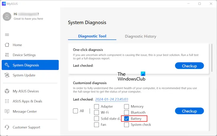 Run battery test with MyASUS