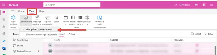 How to sort emails in Outlook by Conversation