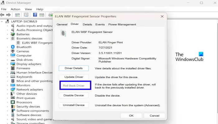 rollback fingerprint driver