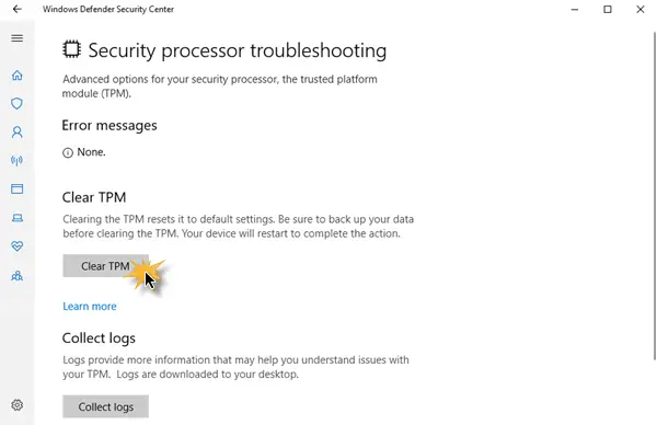  Clear TPM security processor firmware