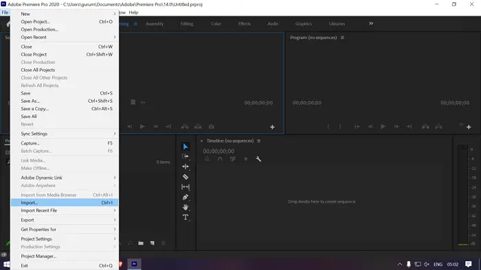 Importing Video file into Premiere Pro